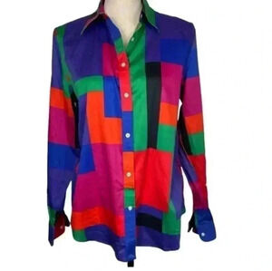 Vtg Lauren Ralph Lauren colorblock Old Money shirt lightweight cotton PL